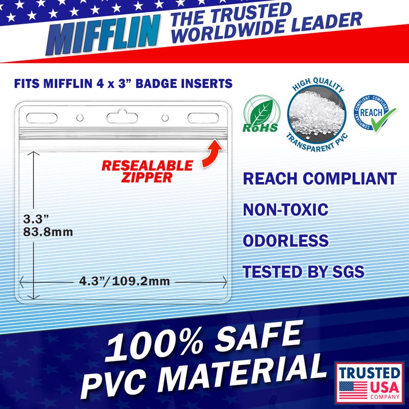 Mifflin-USA Horizontal Card Protector with Metal Clip and Vinyl Straps (Clear, 4x3 Inch, 250 Pack), Waterproof PVC ID Name Badge Holder with Clip - Image 4